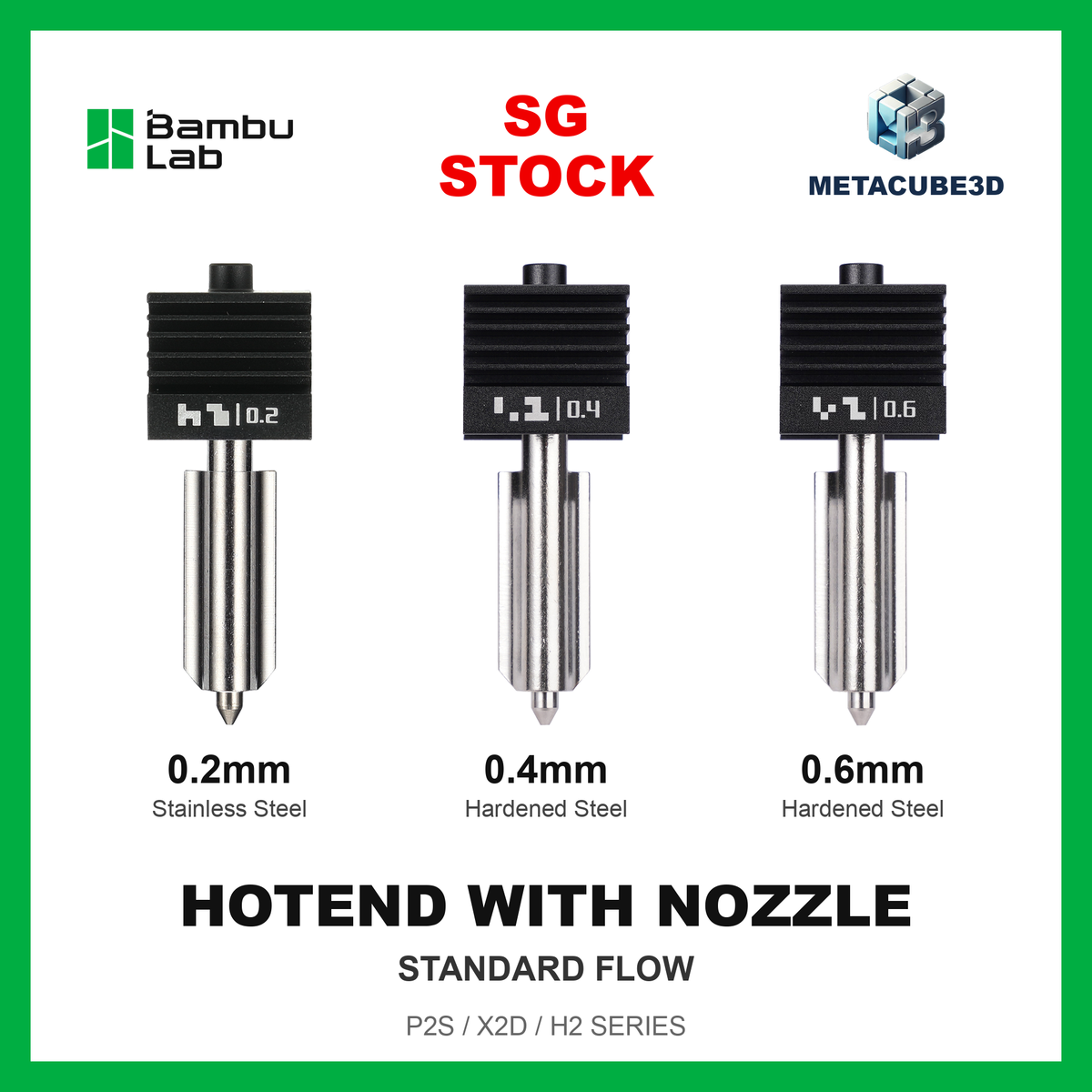 Bambu Lab Standard Flow Hotend — 0.2mm Stainless Steel, 0.4mm Hardened Steel, 0.6mm Hardened Steel — MetaCube3D cover