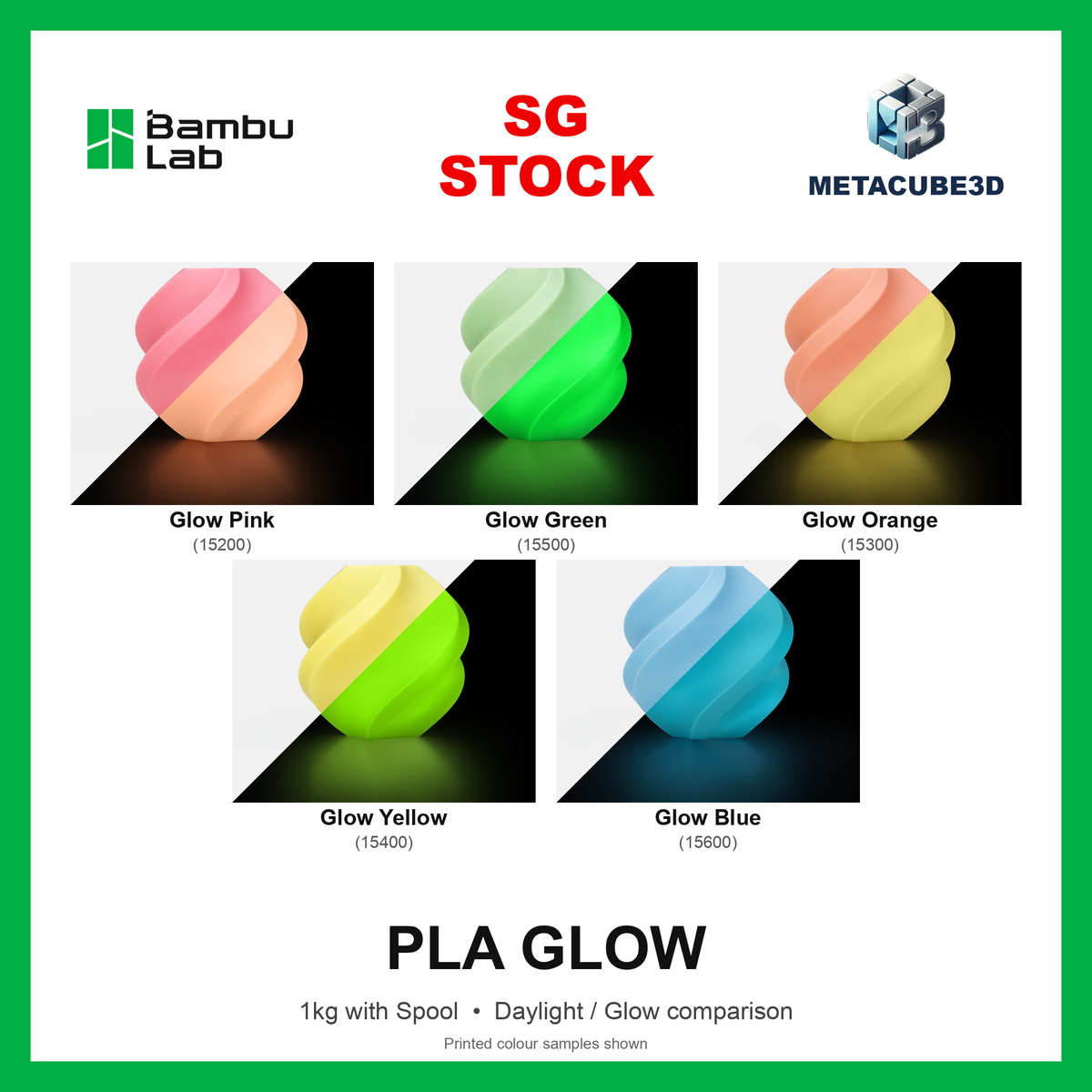 Bambu Lab PLA Glow Filaments 1kg with Spool — SG Stock — MetaCube3D cover