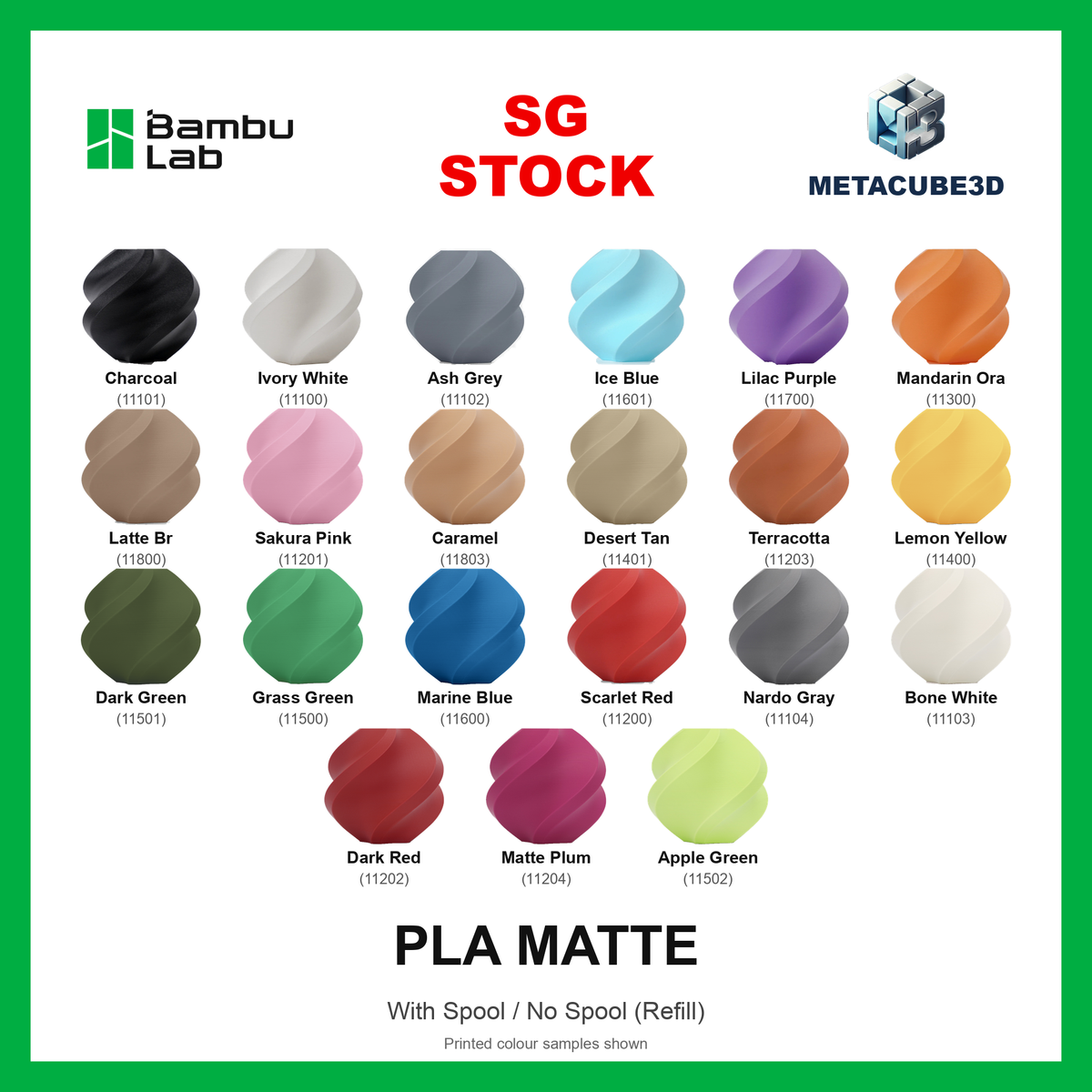 Bambu Lab PLA Matte Filaments — SG Stock — MetaCube3D cover
